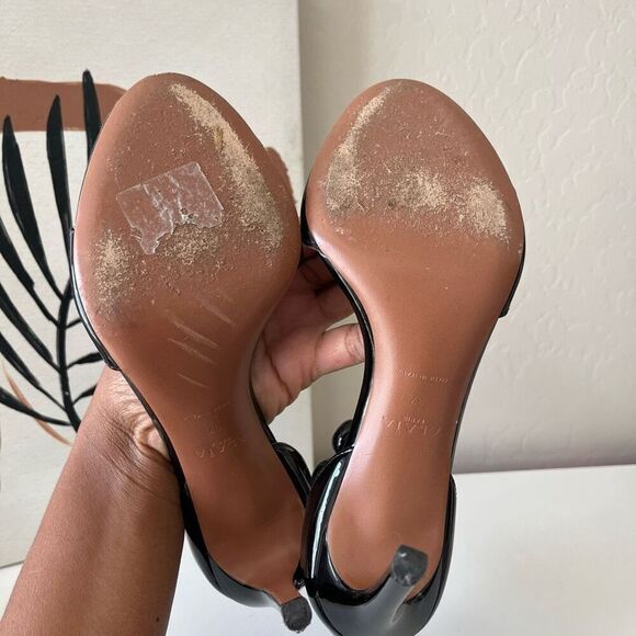 Alaia Bombe 90 Black Ankle-Strap Studded Leather Stiletto Heel Sandals Size 37 - Picture 7 of 8